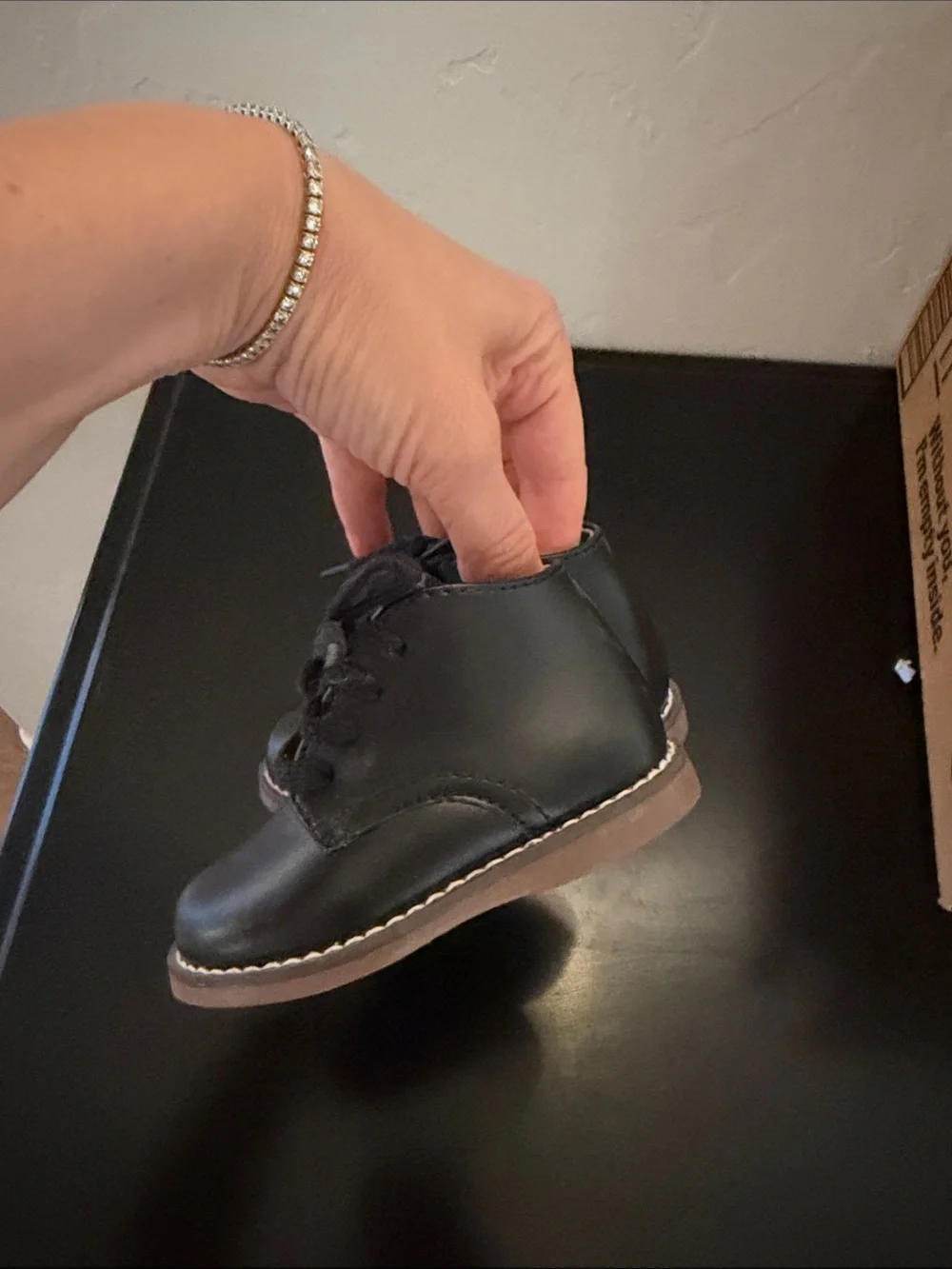 Footmates Black Leather Kids Lace-Up Shoes